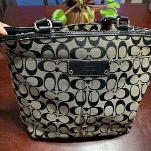 Coach Black & Grey Signature Canvas Shoulder Bag
